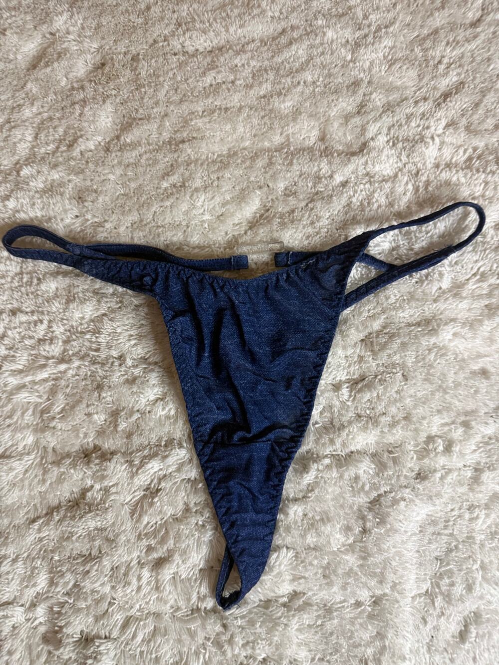 NWOT biatta Blue Denim Look Micro Thong G-String Panties Size M/6 Vintage Y2K